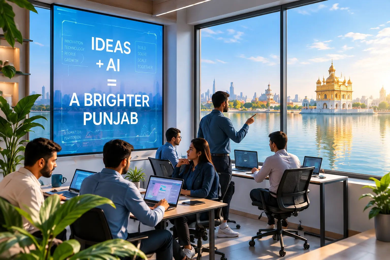 Illustrative modern agency workspace overlooking Punjab